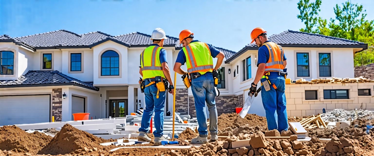 Background image of a construction team working in a residential area, symbolizing our commitment to quality and customer satisfaction.