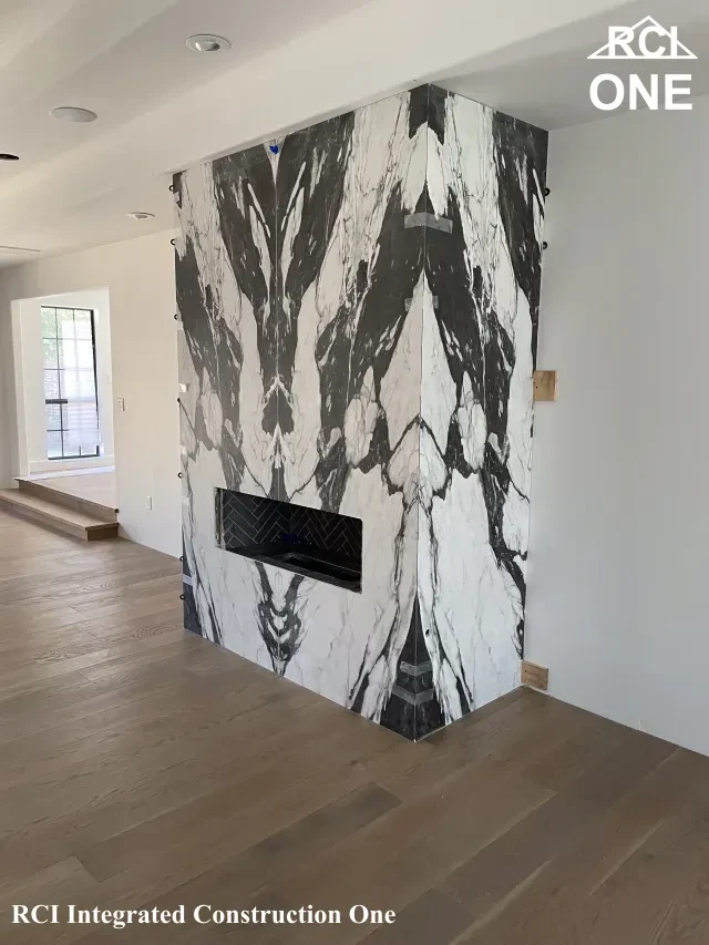 Living Room Marble Fireplace Installation