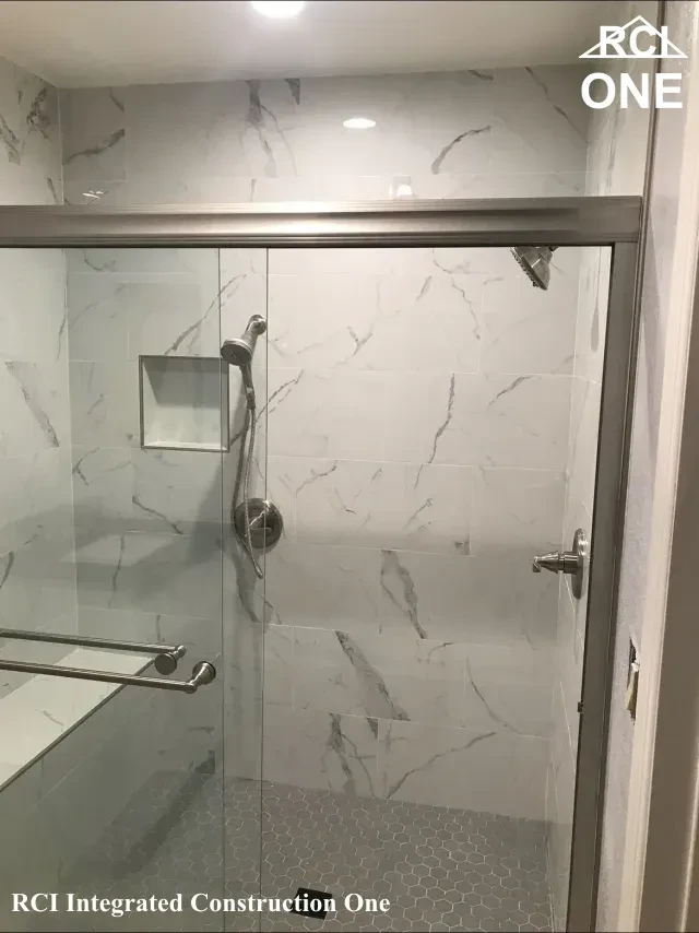 Modern Glass-Enclosed Shower Space