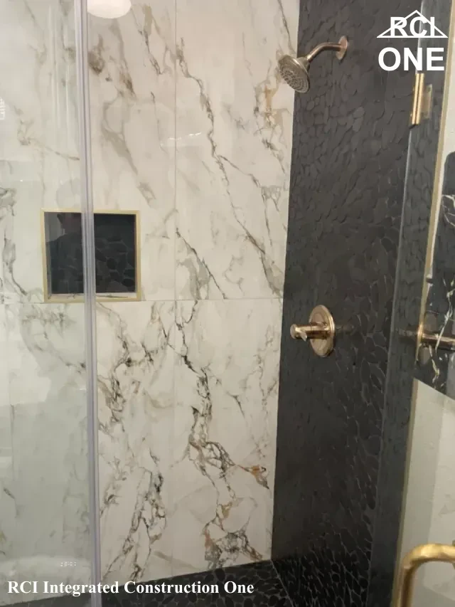 Modern Marble and Pebble Shower Design