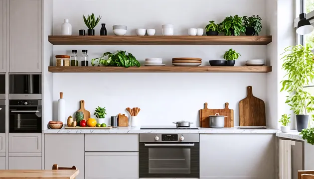 Transform your kitchen with stylish open shelving that enhances both functionality and aesthetics.