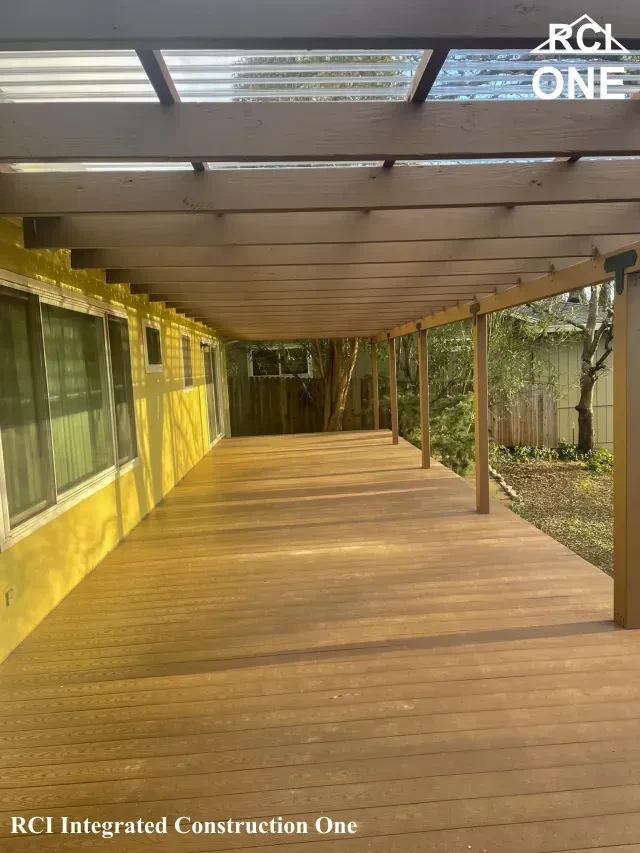 Spacious backyard patio with pergola