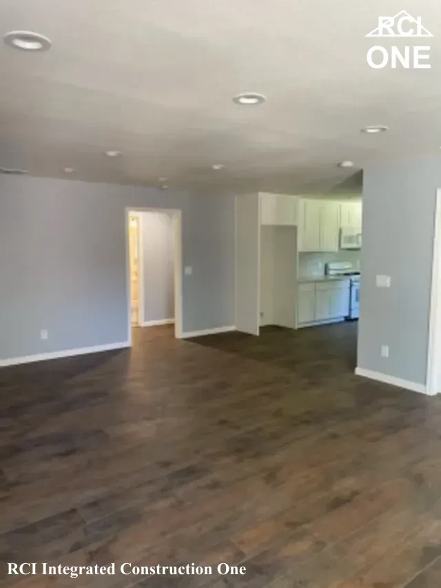 Spacious Empty Room with Kitchen